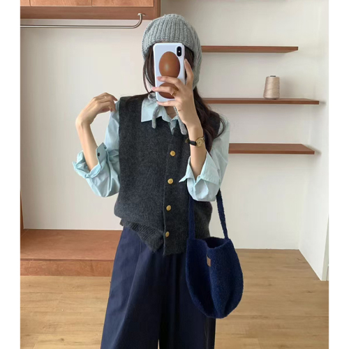 Korean high-end sweater vest for women 2024 new autumn soft and waxy loose layered wool knitted vest