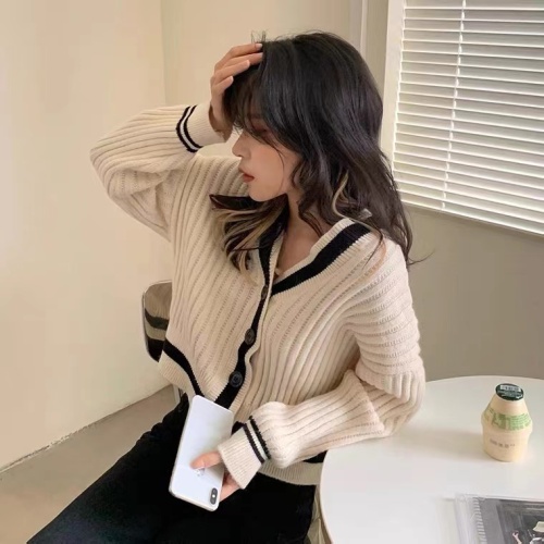 Knitted Cardigan Gentle Wind Jacket Women's Spring and Autumn New Retro V-neck Top Design Short Sweater