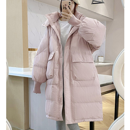 2024 Winter New Down Jacket Women's Long Hooded Korean Style Large Pocket Loose Thick Cotton Jacket