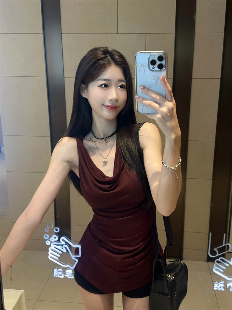 已出貨 設計感褶皺背心上衣女裝夏季新款寬鬆收腰顯瘦不規則小衫