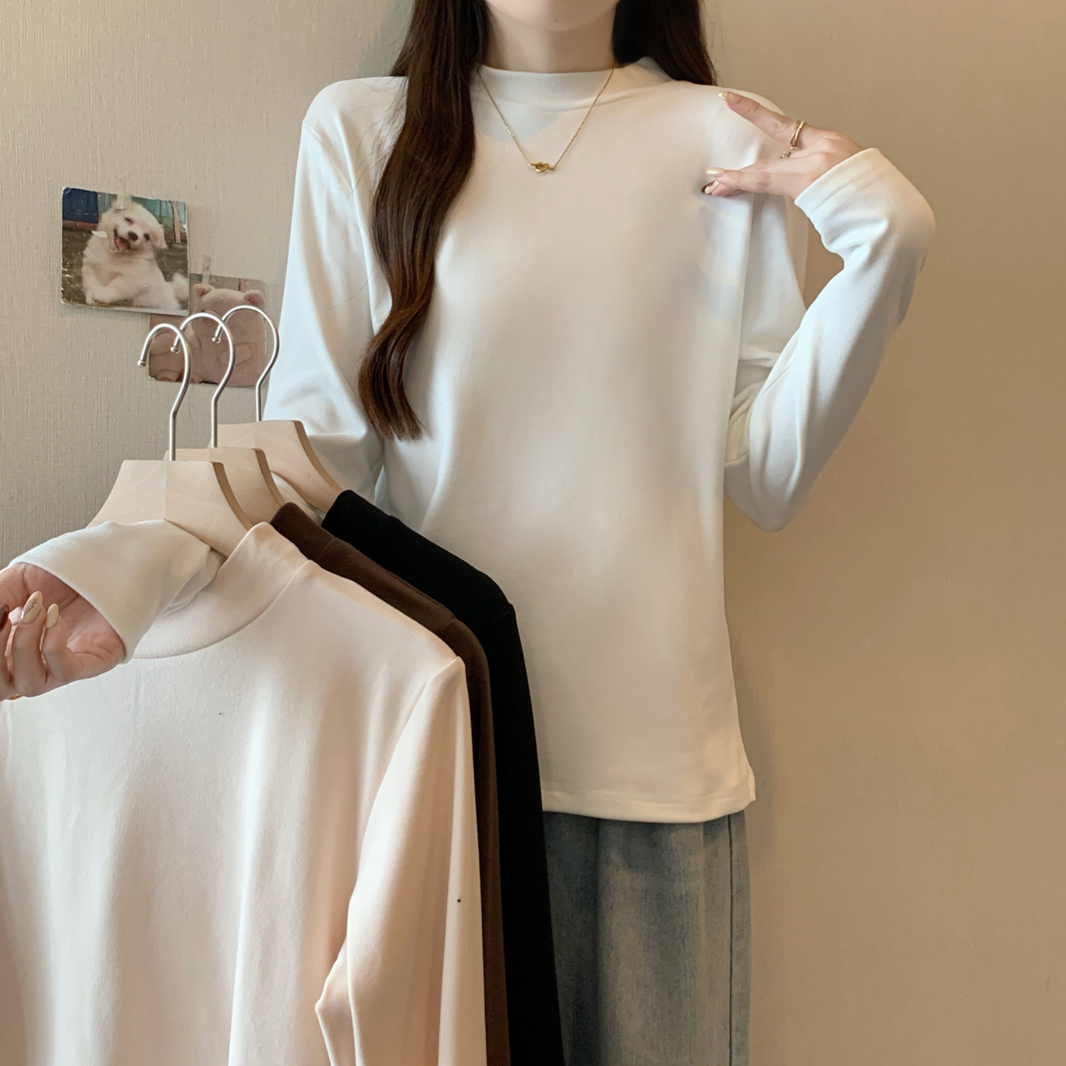 66233 Real Shot Half High Neck Dervon Knitted Underwear for Women Autumn and Winter Slim Fitting Sweater with Hood 