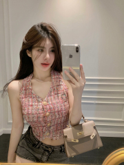 Photographed! Little Black Dress Style Elegant V-Neck Backless Top for Women, Unique Design, Knitted High-End Sensation, Sleeveless Top 2674