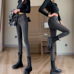 Premium Commute Simple High-Waisted Straight Leg Women's Jeans for Spring and Autumn, Slimming Tight Fitting Elastic Mini Straight Jeans