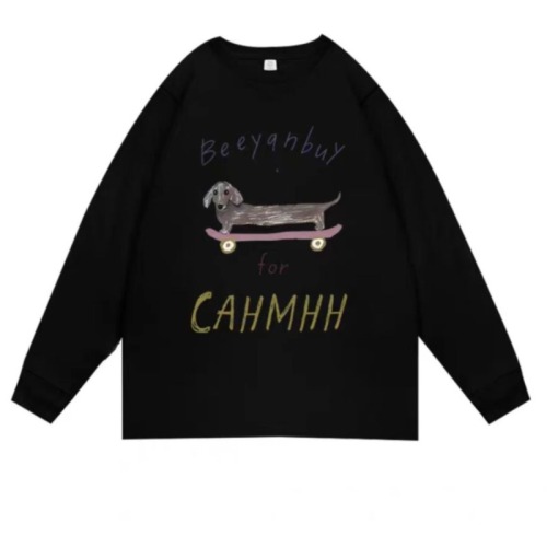 Pure cotton personalized print long-sleeve women's white contrast color simple inner wear high-end base top