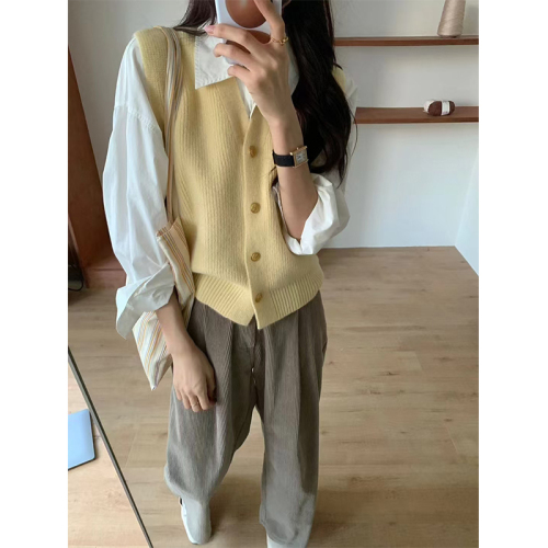 Korean high-end sweater vest for women 2024 new autumn soft and waxy loose layered wool knitted vest