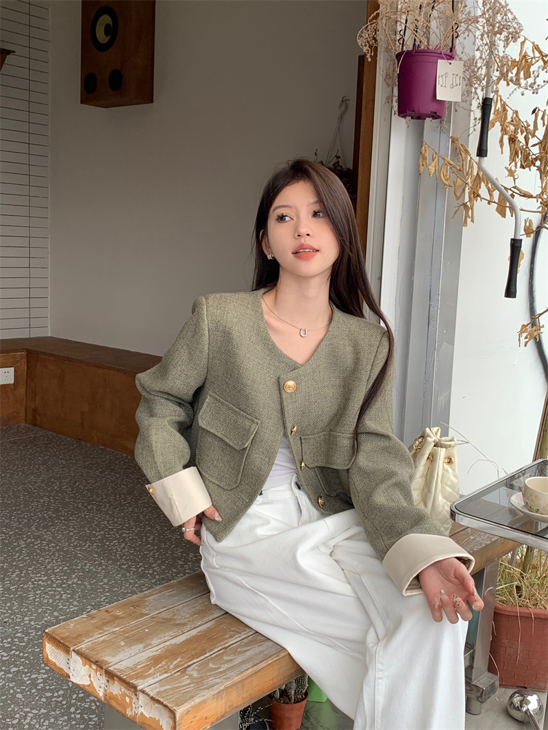 Actual shot~French retro woolen small fragrant style jacket for women in autumn and winter new Korean style loose short top