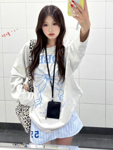 Pure cotton personalized printed long-sleeved T-shirt for women, white contrasting color, simple inner layer, high-end bottoming top