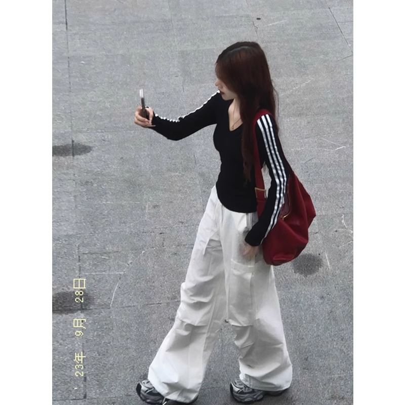 高質量純棉220克40支爽滑食毛92棉8氨綸修身V領長袖T恤女