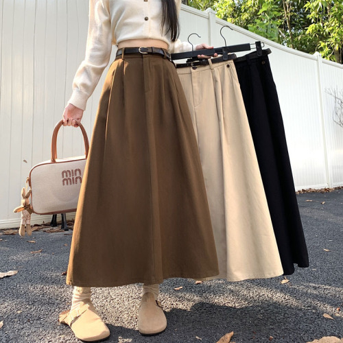 Actual shot~Autumn new A-line skirt, high-waisted slimming mid-length umbrella skirt