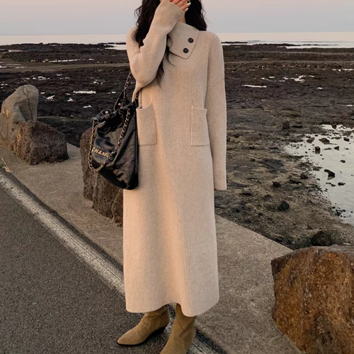 Korean style new cloud yarn long turtleneck sweater dress women's loose autumn and winter slimming bottoming dress