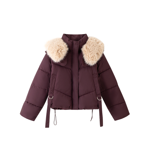 Actual shot of 2024 new down jacket for women, short, small, Korean style, large fur collar, bread jacket, warm jacket