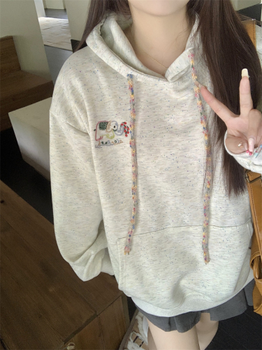 Real shot colorful dot embroidery hooded sweatshirt for women spring and autumn new style small design niche loose lazy style top