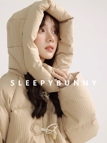 Sleepy Rabbit Waffle Short Down Down Jacket Women's Winter Three-Proof Thickened Little People's Cotton Jacket