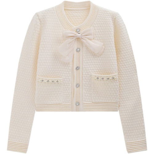 Xiaoxiangfeng bow beaded knitted sweater cardigan early spring autumn new year red festival girl knitted top