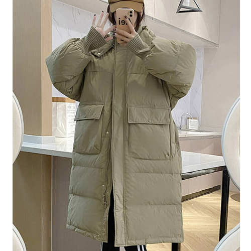 2024 Winter New Down Jacket Women's Long Hooded Korean Style Large Pocket Loose Thick Cotton Jacket