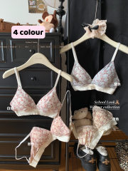 Real shot of cute cartoon skin-friendly underwear for female students thin anti-sagging small breast push-up comfortable bra