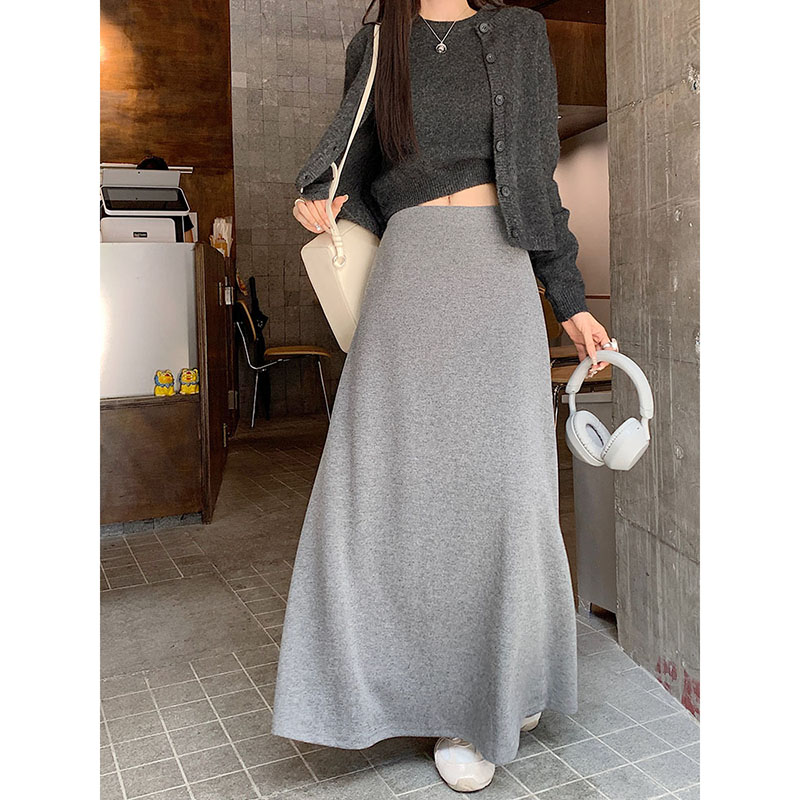 Actual shot ~ 2024 new autumn Korean style high-waisted long skirt, skirt, knitted sweatshirt, A-line skirt for women
