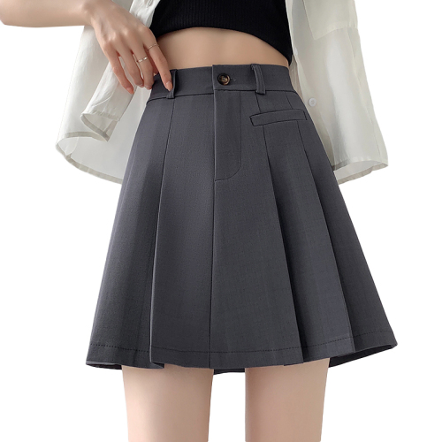 Real shot of dark gray skirt for women to look slim spring and autumn college style summer suit skirt jk short skirt a fake two-piece skirt