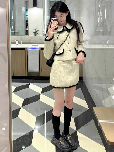 Light luxury small fragrance suit French noble high-end woolen coat for women gentle retro style daughter casual skirt