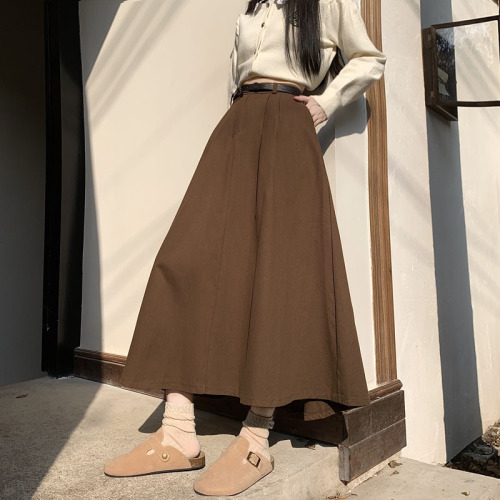 Actual shot~Autumn new A-line skirt, high-waisted slimming mid-length umbrella skirt