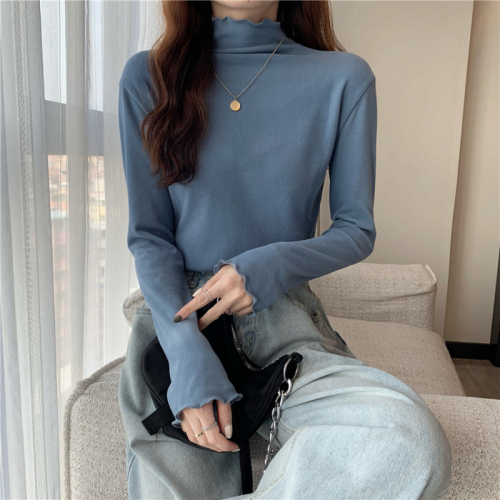 Real shot double-sided German velvet warm autumn and winter half turtleneck Korean version 2024 new bottoming shirt top for women