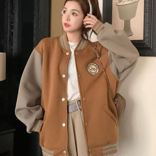 American retro baseball uniform jacket for women winter thickened loose couple jacket