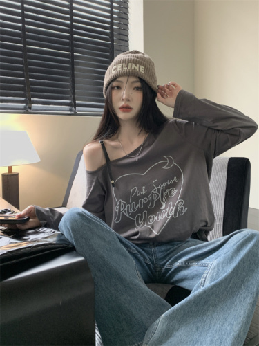 Pure cotton 2024 new early autumn loose long-sleeved T-shirt for women with pure lust design