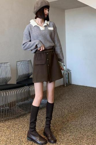 Real shot of woolen culottes and culottes for women in autumn and winter, fake two-piece shorts and short skirts, autumn woolen large size skirts