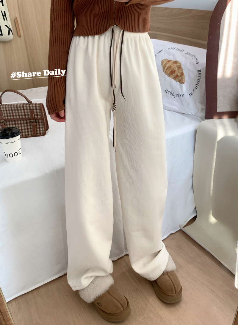 Photographed Padded Thick Casual Trousers for Autumn/Winter Korean Style with a Drop Waist, Slimming, Versatile Straight Leg Wide Pants