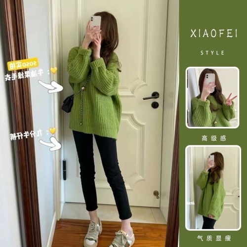 Korean lazy style pink loose pullover first love pink sweater for women in autumn and winter style cashmere