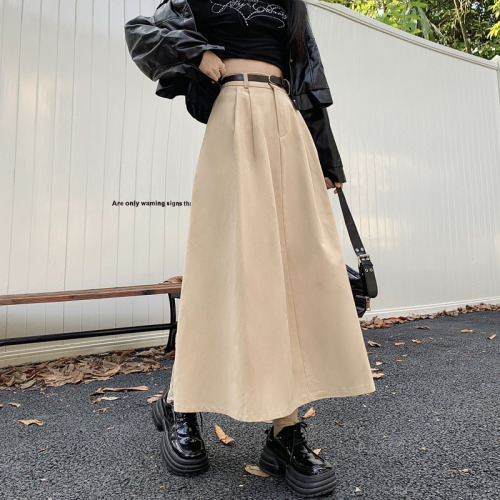 Actual shot~Autumn new A-line skirt, high-waisted slimming mid-length umbrella skirt