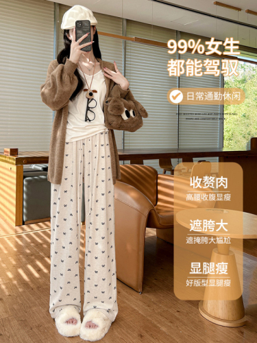 Butterfly knot glutinous rice mountain Japanese women's autumn and winter petite lazy loose wide-leg pants