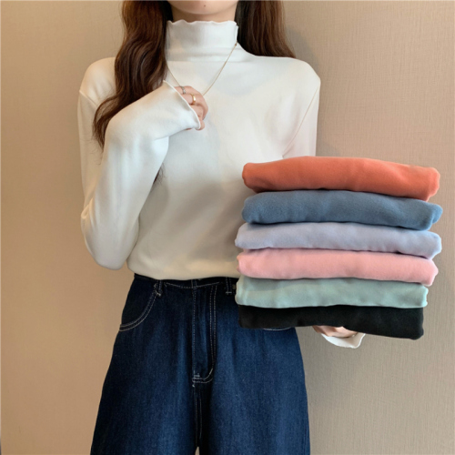 Real shot double-sided German velvet warm autumn and winter half turtleneck Korean version 2024 new bottoming shirt top for women