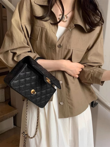 Korean chic early autumn simple retro lapel casual single-breasted loose versatile workwear long-sleeved shirt jacket for women