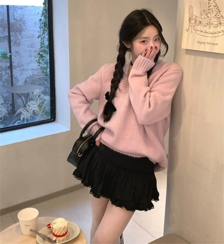 2024 Korea Dongdaemun GLYP internet celebrity style knitted V-neck back bow jacquard sweater