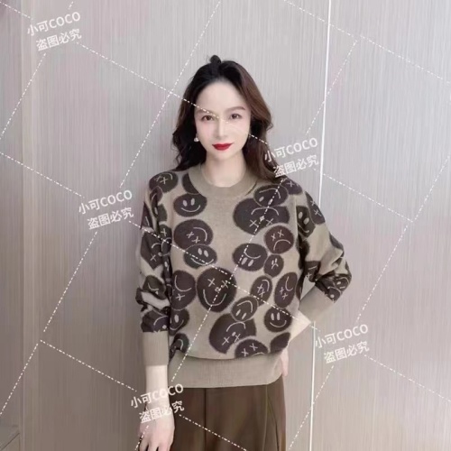 European fashionable temperament age-reducing cartoon woolen sweater for women in autumn and winter, lazy style, loose and slimming, base layer with knitted sweater