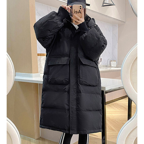 2024 Winter New Down Jacket Women's Long Hooded Korean Style Large Pocket Loose Thick Cotton Jacket