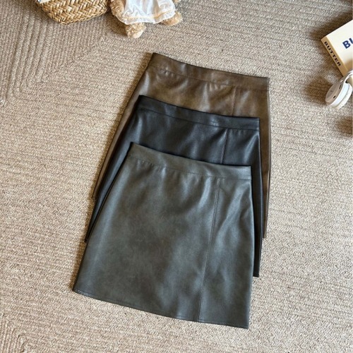 Real shot of autumn new sexy hot girl leather skirt skirt high waist slim PU leather A-line short skirt for women