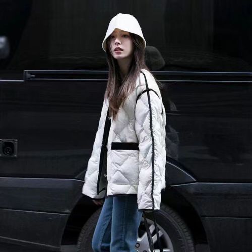 Women's winter short Korean version of cotton coat, loose rhombus style small fragrant cotton coat, fashionable Japanese sweet cotton jacket, light coat