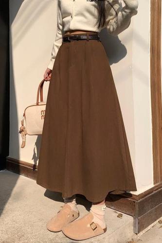 Actual shot~Autumn new A-line skirt, high-waisted slimming mid-length umbrella skirt