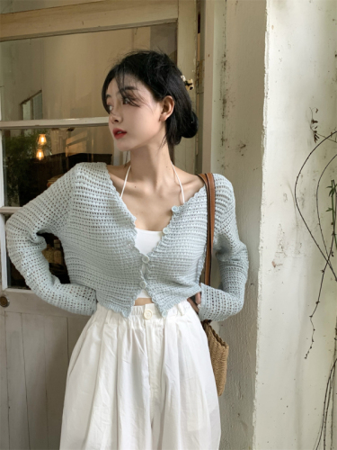 Blouse Hollow Knitwear Thin Sun Protection Cardigan Small Jacket Women's Summer Design Niche Short Outer Top