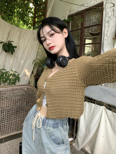 Blouse Hollow Knitwear Thin Sun Protection Cardigan Small Jacket Women's Summer Design Niche Short Outer Top