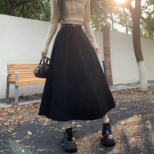 Actual shot~Autumn new A-line skirt, high-waisted slimming mid-length umbrella skirt