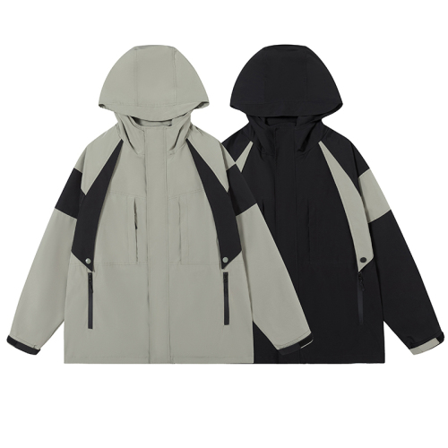 Outdoor three-in-one functional hooded jacket, men's and women's same style contrasting color block work jacket top