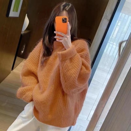 Korean lazy style pink loose pullover first love pink sweater for women in autumn and winter style cashmere
