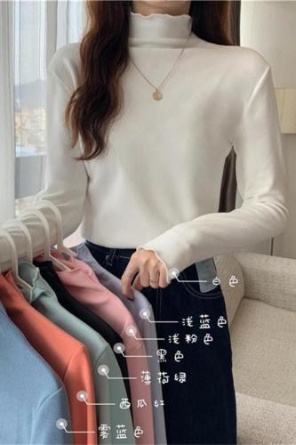 Real shot double-sided German velvet warm autumn and winter half turtleneck Korean version 2024 new bottoming shirt top for women