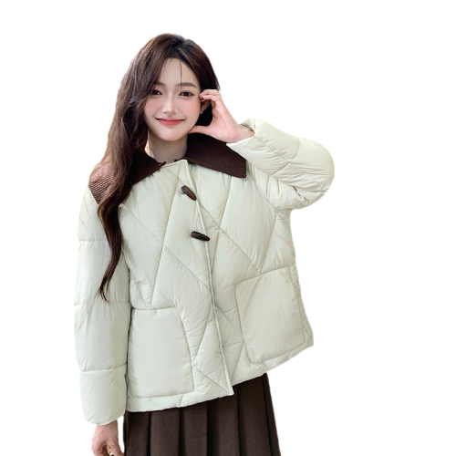 Actual shot of 2024 new Korean style knitted rhombus down cotton coat for small women, loose short cotton coat