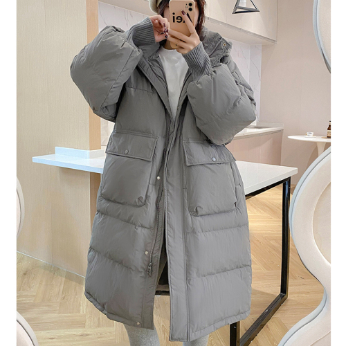 2024 Winter New Down Jacket Women's Long Hooded Korean Style Large Pocket Loose Thick Cotton Jacket