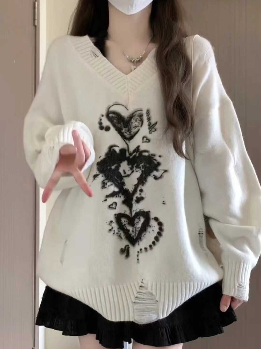 Lazy Style Wool Sweater for Women - Autumn/Winter Design, Unique and Loose Fit, Knitted Top with Holes, Bold and Fashionable, Suitable for Outerwear
