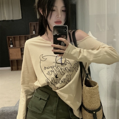 Pure cotton 2024 new early autumn loose long-sleeved T-shirt for women with pure lust design